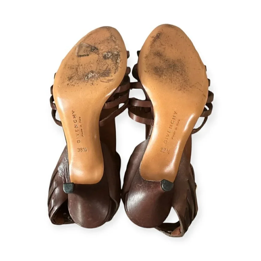 Givenchy Brown Leather Gladiator Huarache Sandal, Mid Heel, Size 38.5EU